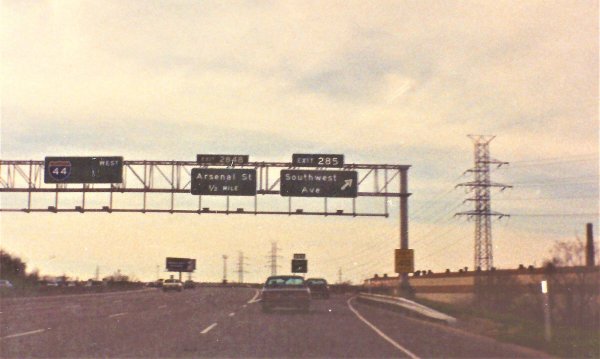 Interstate 44 West at Exit 285, Southwest Ave exit (1990)
