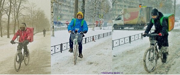 Couriers work in winter
